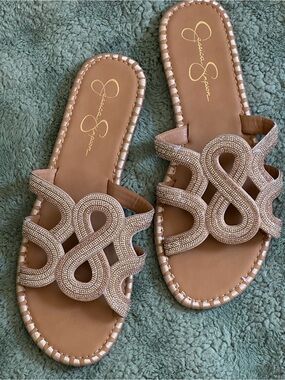 Jessica Simpson MULTI Gold Beaded FLAT SlideS